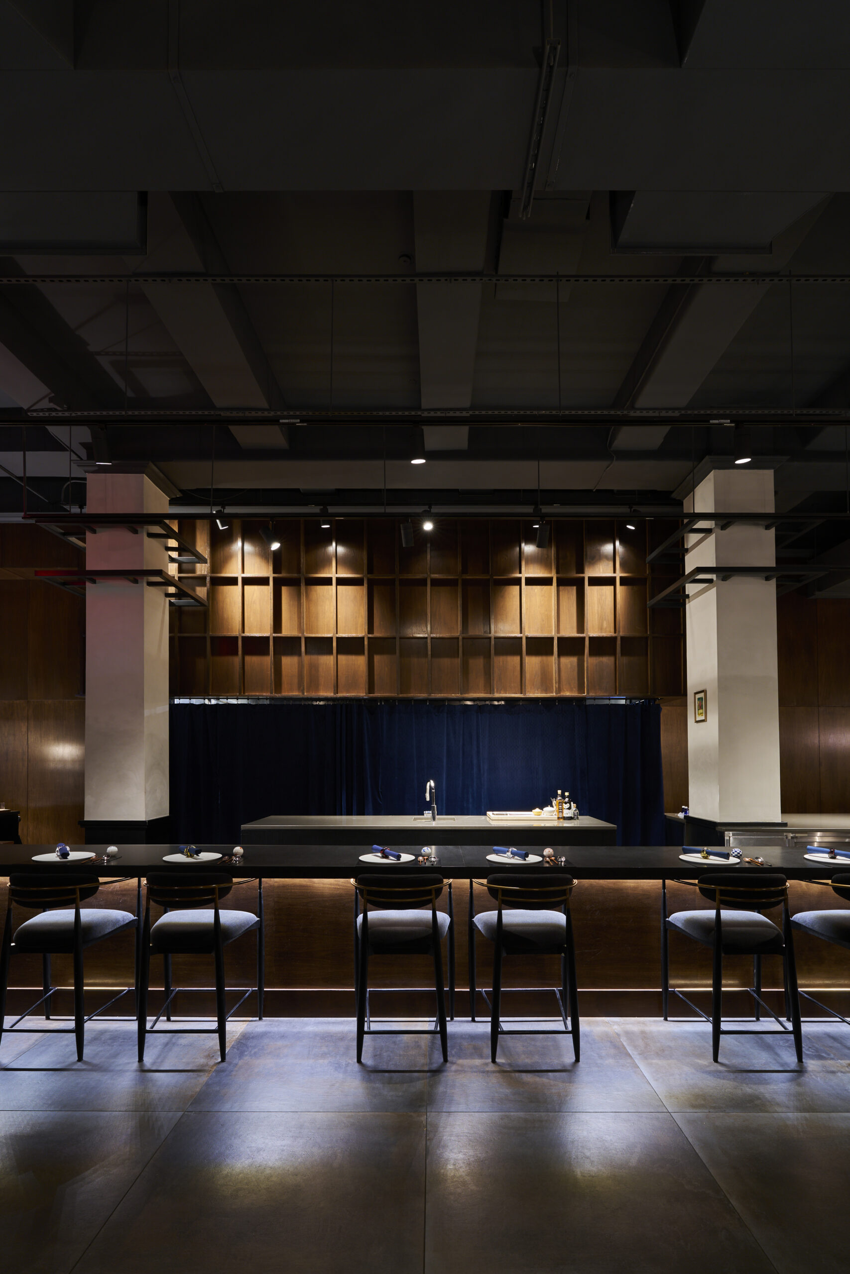 Intimate counter seating overlooking the open kitchen